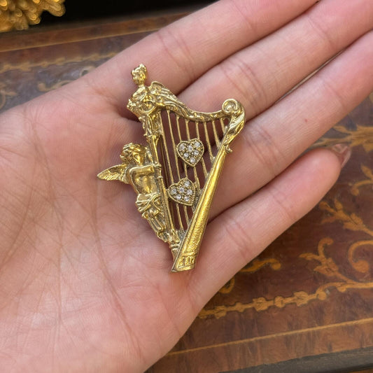 Vintage 1928 Cherub & Harp Pin Brooch
