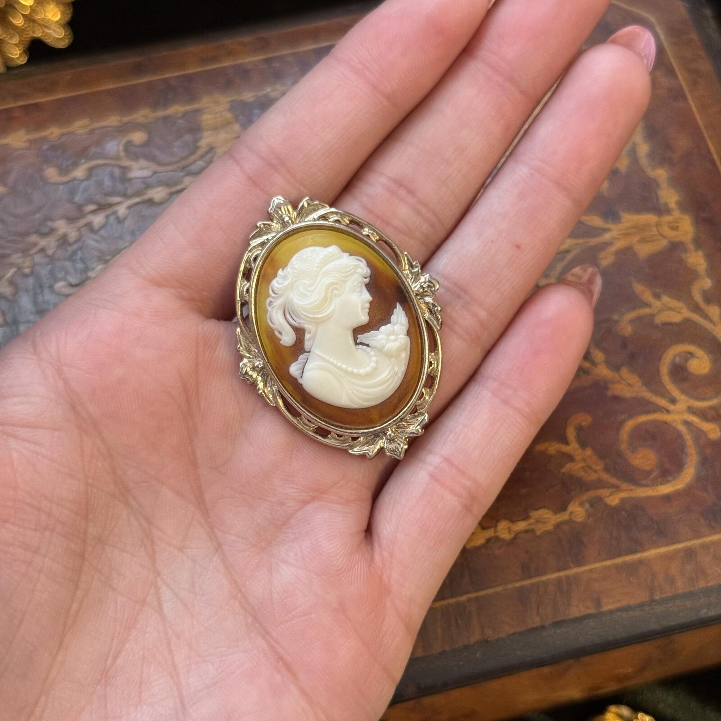 Vintage Cameo Acrylic Resin Brooch Pin