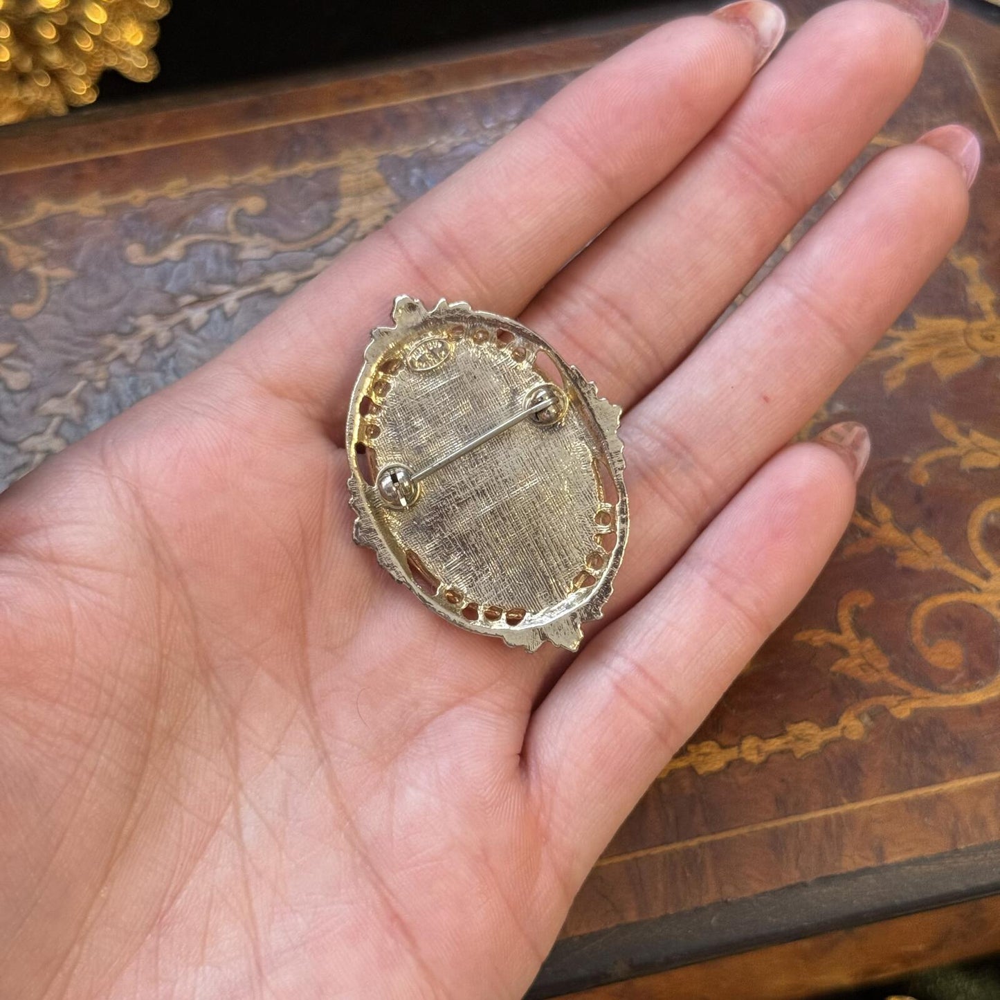 Vintage Cameo Acrylic Resin Brooch Pin