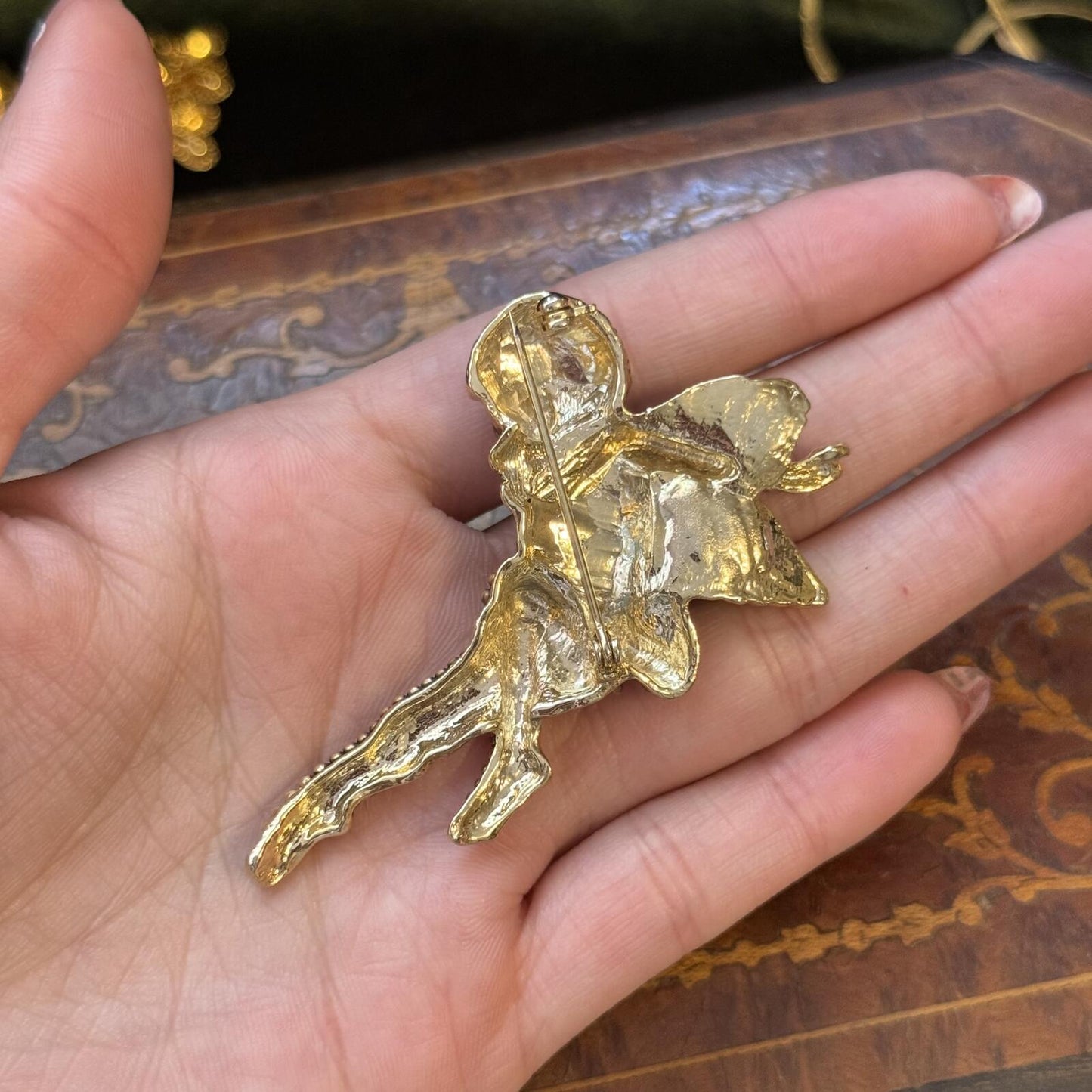 Vintage Gold tone Cherub Brooch Pin