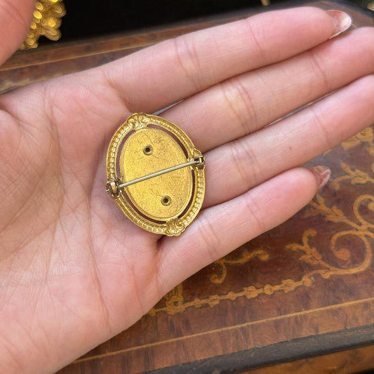 Vintage Cameo Gold Tone celluloid Brooch Pin
