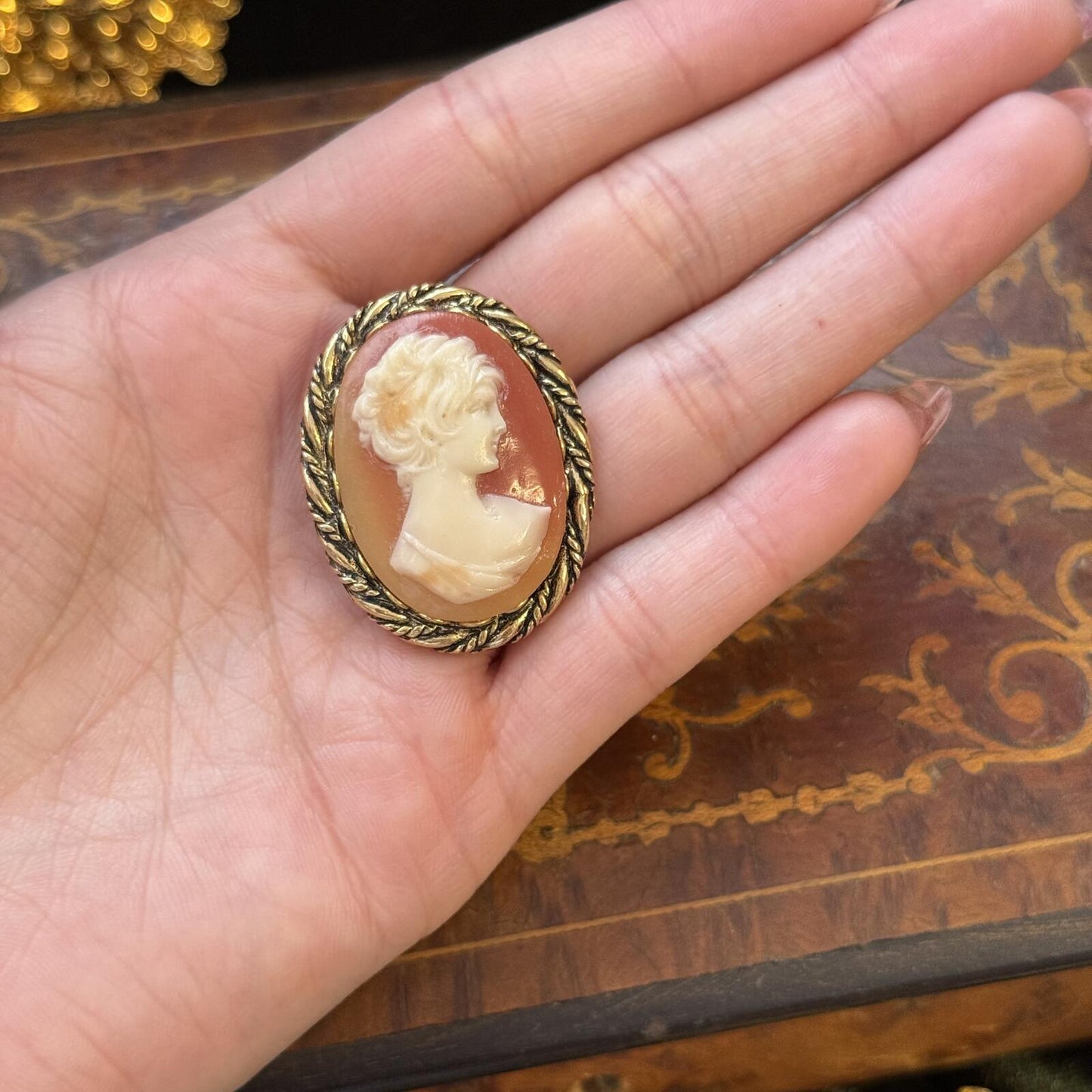 Vintage Resin Acrylic Cameo Brooch