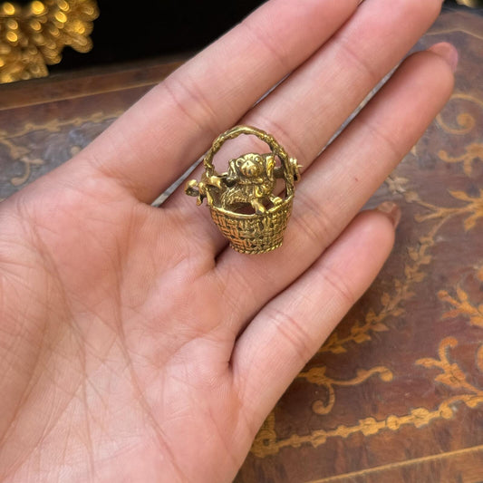 Vintage Dog & wicker basket Brooch