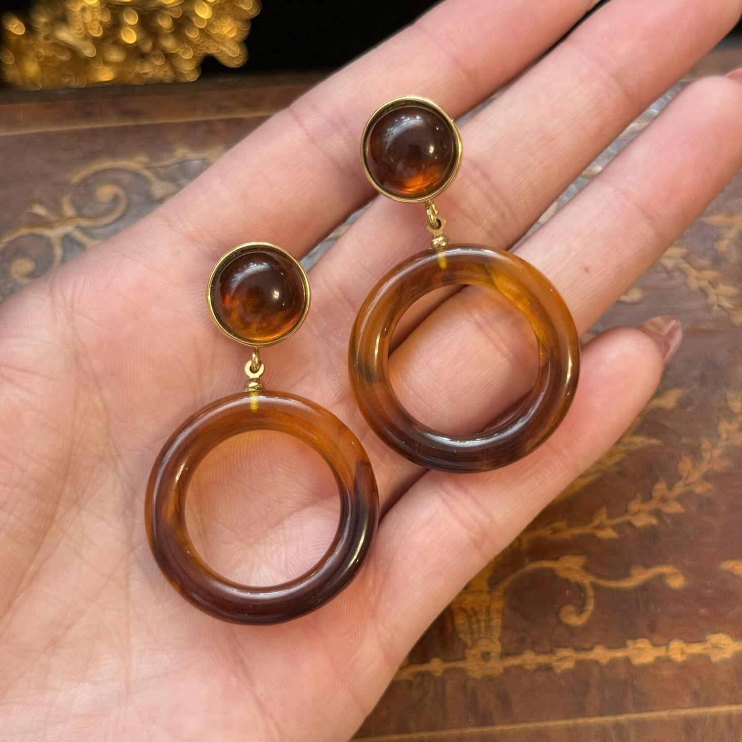 Vintage Monet Tortoiseshell Pierced Plastic Earrings