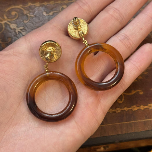 Vintage Monet Tortoiseshell Pierced Plastic Earrings