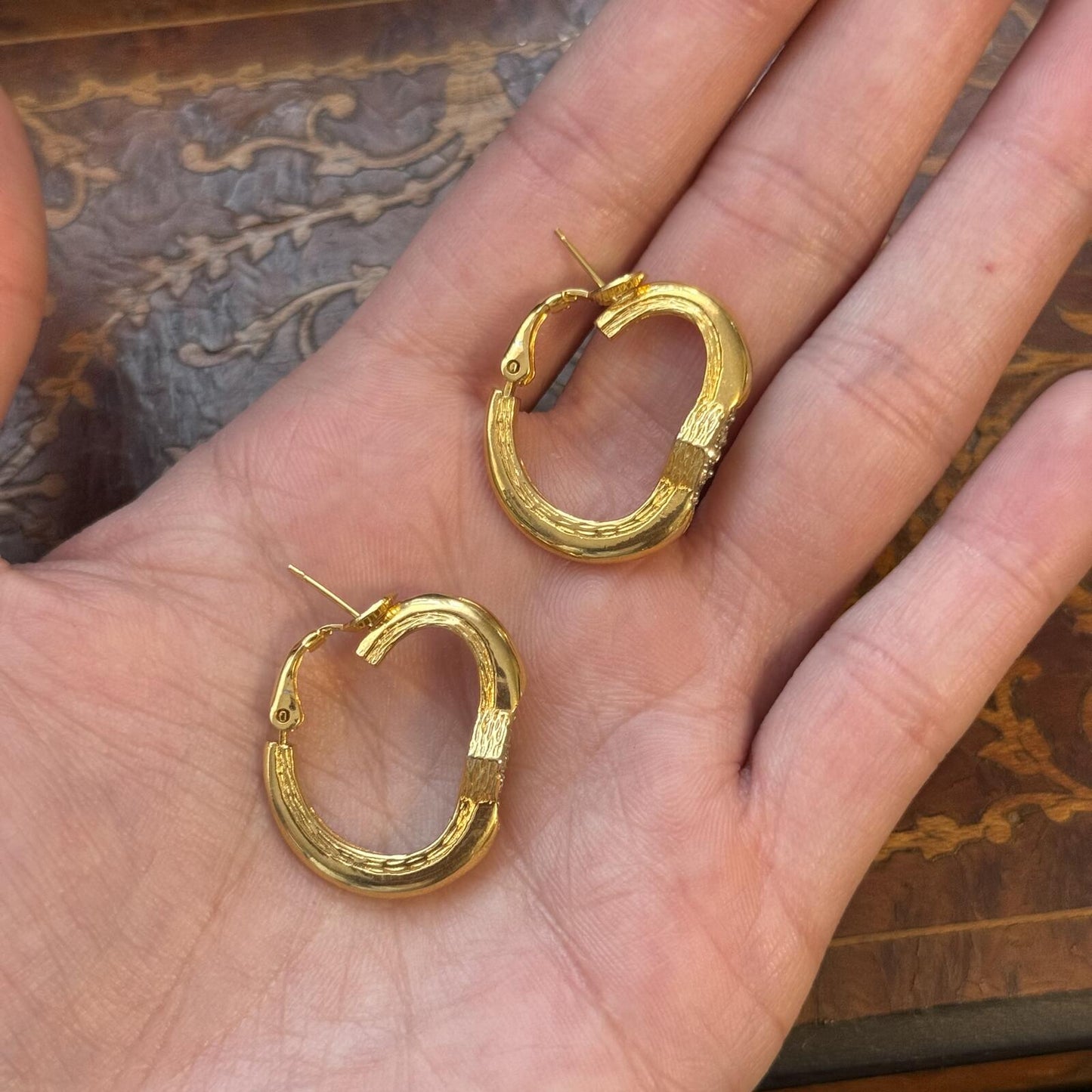 Vintage Gold Tone Rhinestone Hoop Earrings