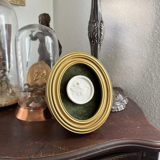Vintage Style Framed Plaster Cameo Intaglio classical Relief Gold Oval Framed
