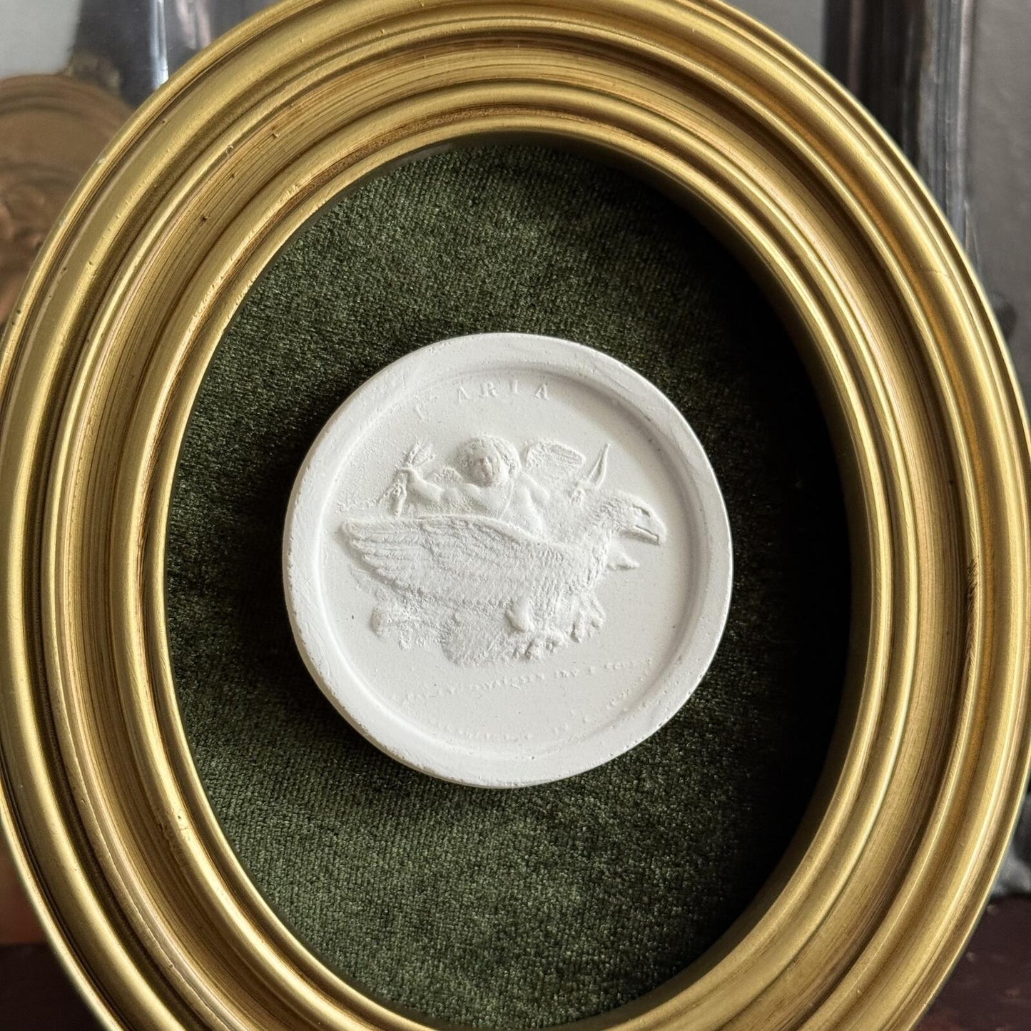 Vintage Style Framed Plaster Cameo Intaglio classical Relief Gold Oval Framed