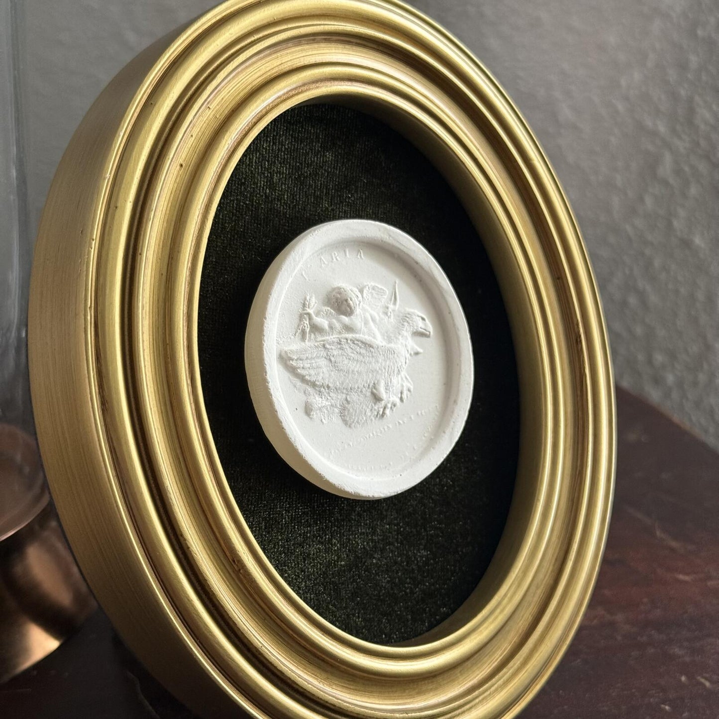 Vintage Style Framed Plaster Cameo Intaglio classical Relief Gold Oval Framed