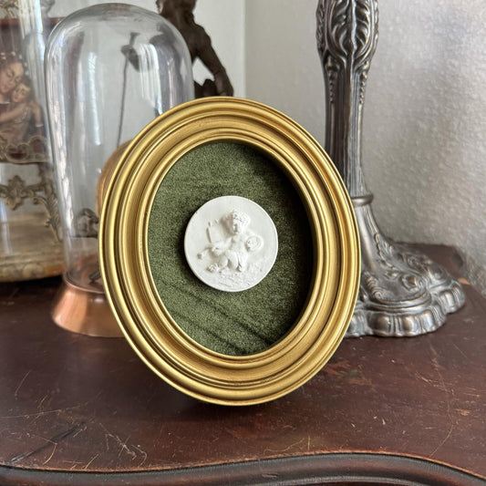 Vintage Style Framed Plaster Cameo Intaglio classical Relief Gold Oval Frame