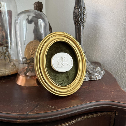 Vintage Style Framed Plaster Cameo Intaglio classical Relief Gold Oval Frame