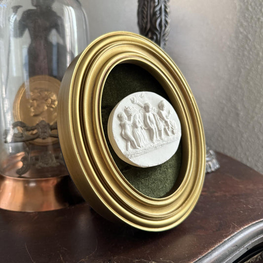 Vintage Style Framed Plaster Cameo Intaglio classical Relief Gold Oval Frame