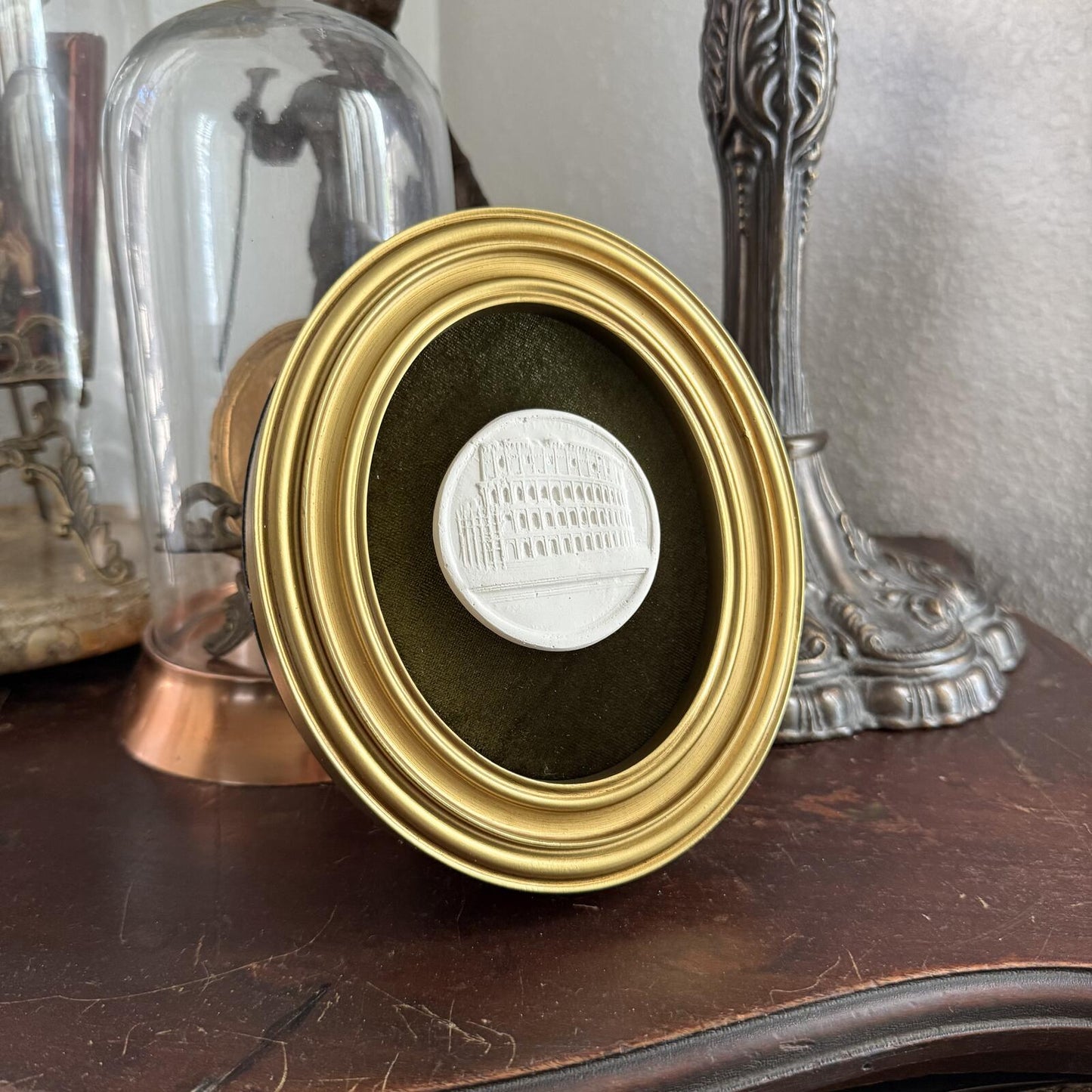 Vintage Style Framed Plaster Cameo Intaglio classical Relief Gold Oval Frame