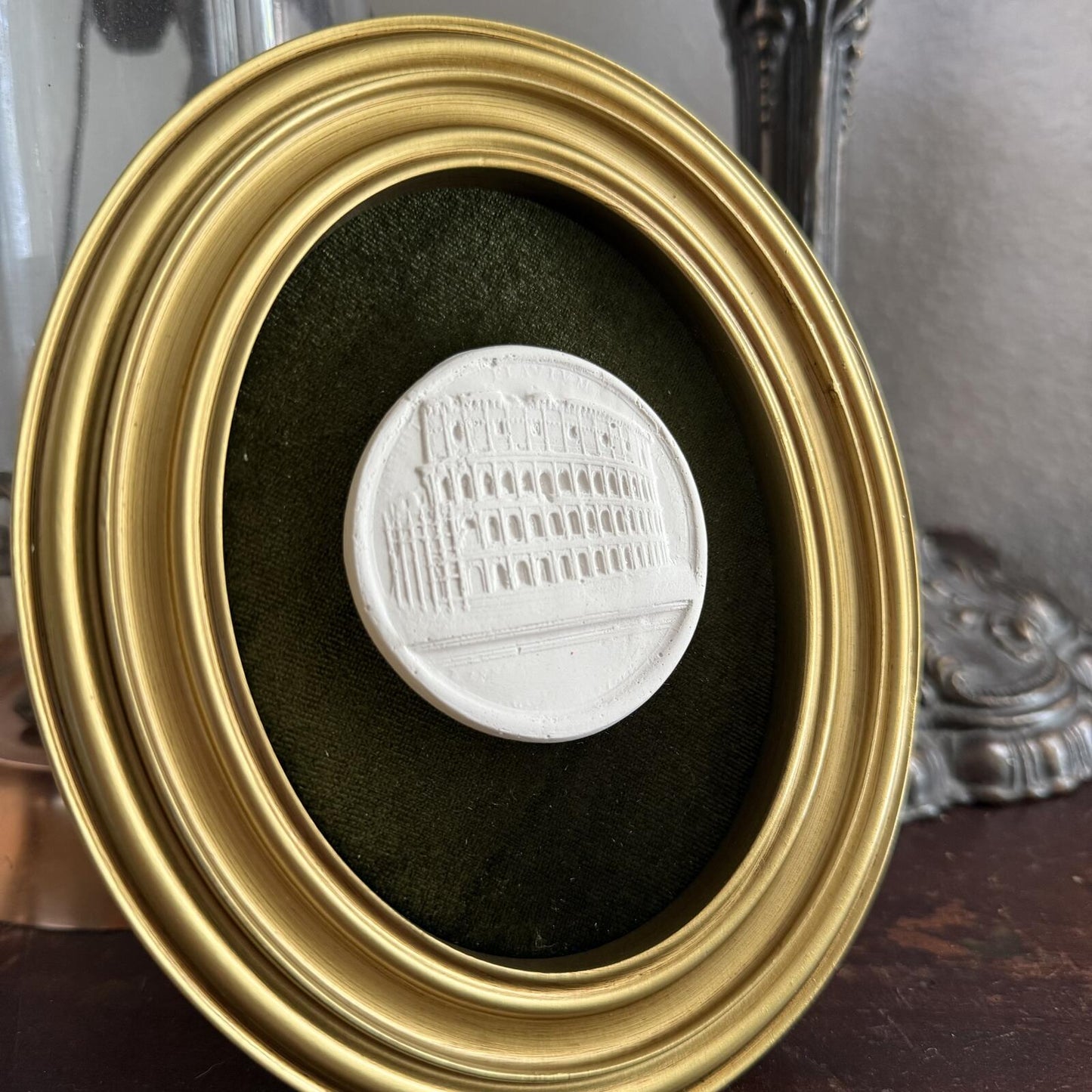 Vintage Style Framed Plaster Cameo Intaglio classical Relief Gold Oval Frame