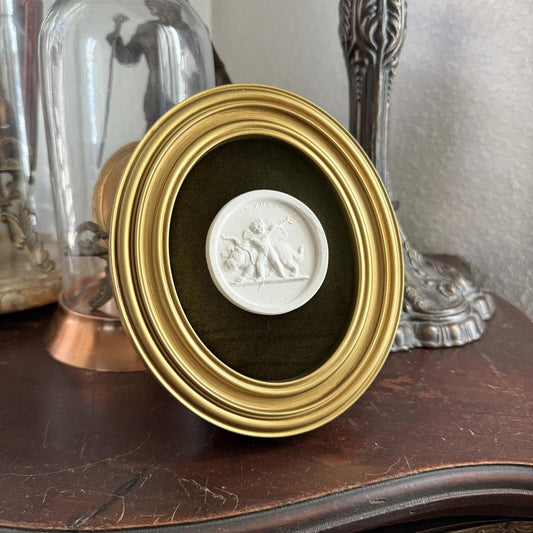 Vintage Style Framed Plaster Cameo Intaglio classical Relief Gold Oval Frame