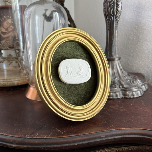 Vintage Style Framed Plaster Cameo Intaglio classical Relief Gold Oval Frame