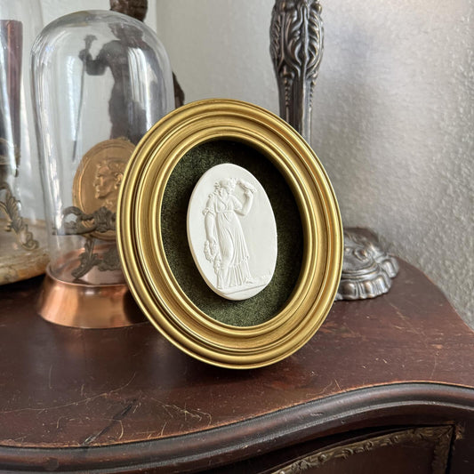 Vintage Style Framed Plaster Cameo Intaglio classical Relief Gold Oval Frame