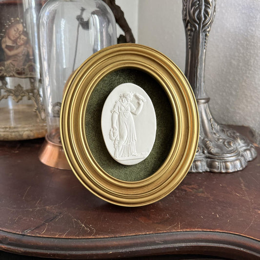 Vintage Style Framed Plaster Cameo Intaglio classical Relief Gold Oval Frame
