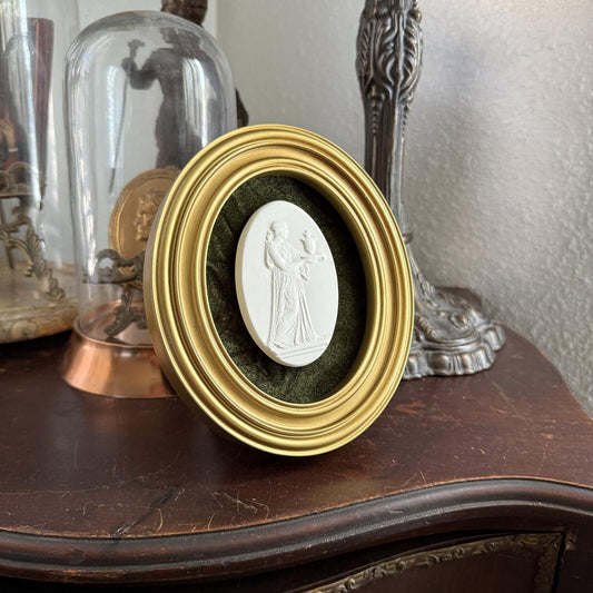 Vintage Style Framed Plaster Cameo Intaglio classical Relief Gold Oval