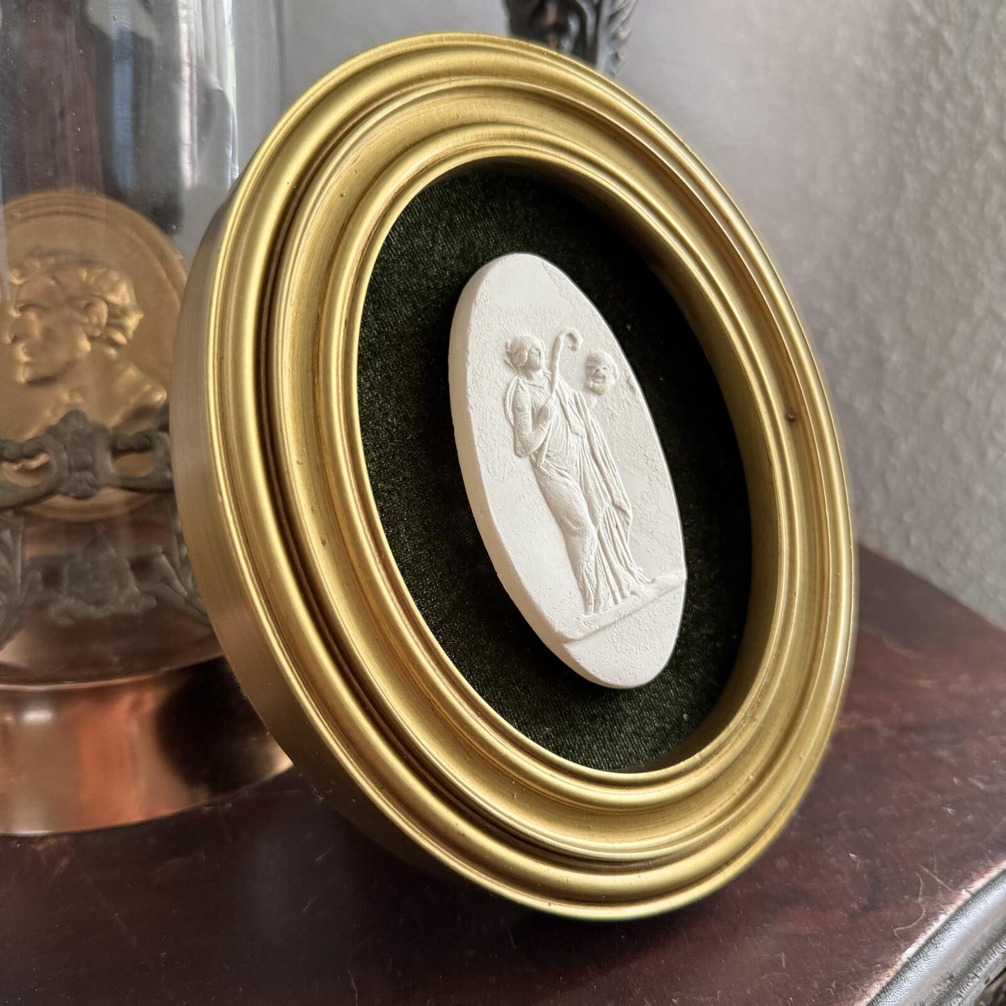 Vintage Style Framed Plaster Cameo Intaglio classical Relief Gold Oval Frame