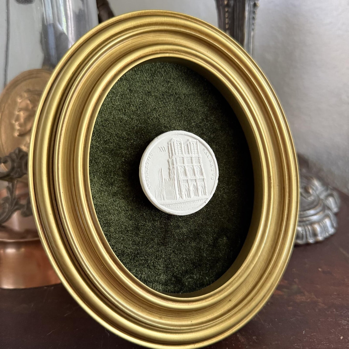 Vintage Style Framed Plaster Cameo Intaglio classical Relief Gold Oval Frame