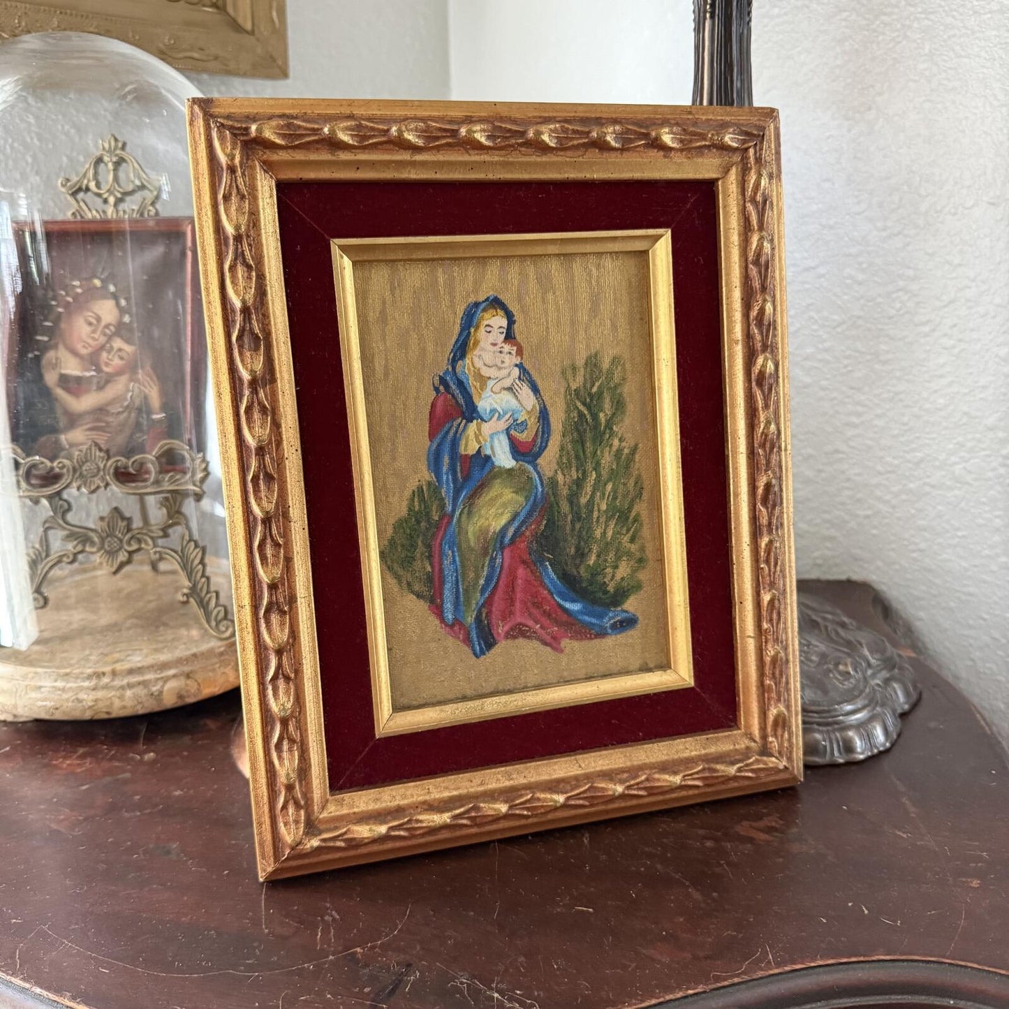 Vintage 1974 Painting Religious depiction of the Madonna and Child