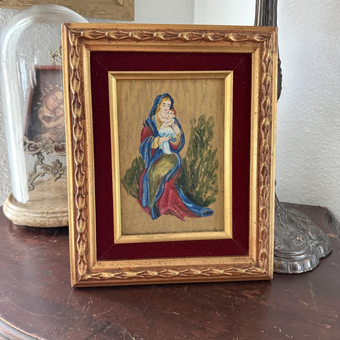 Vintage 1974 Painting Religious depiction of the Madonna and Child