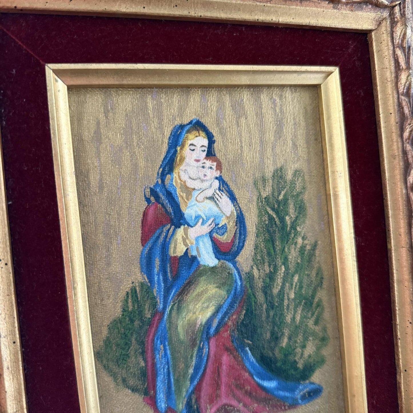 Vintage 1974 Painting Religious depiction of the Madonna and Child