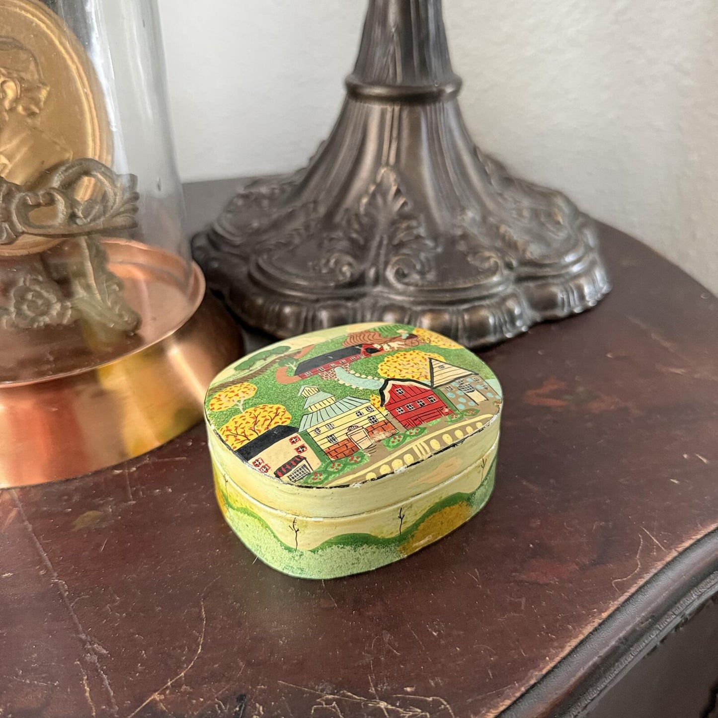 Vintage Hand Painted Small Farm Scenery Box