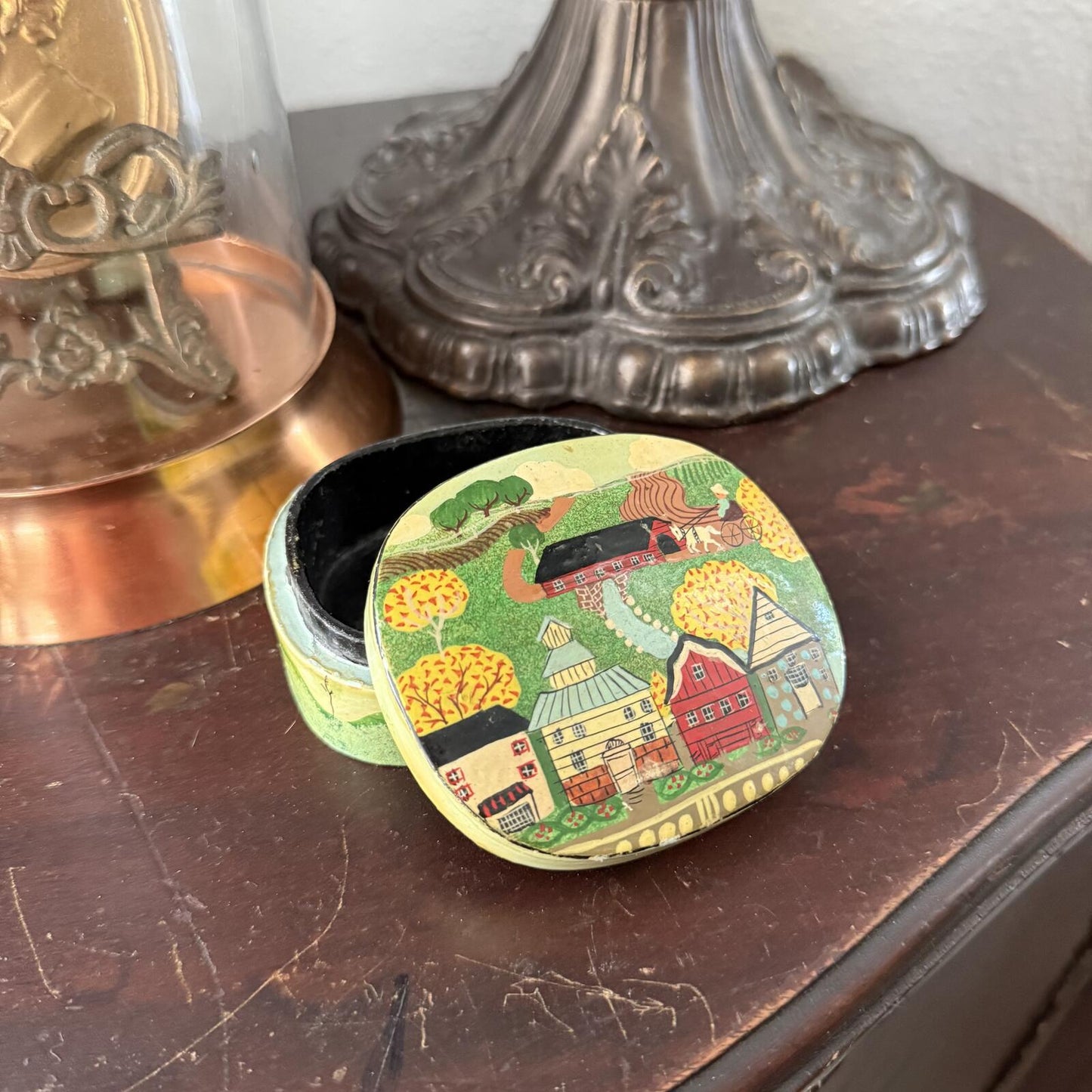 Vintage Hand Painted Small Farm Scenery Box