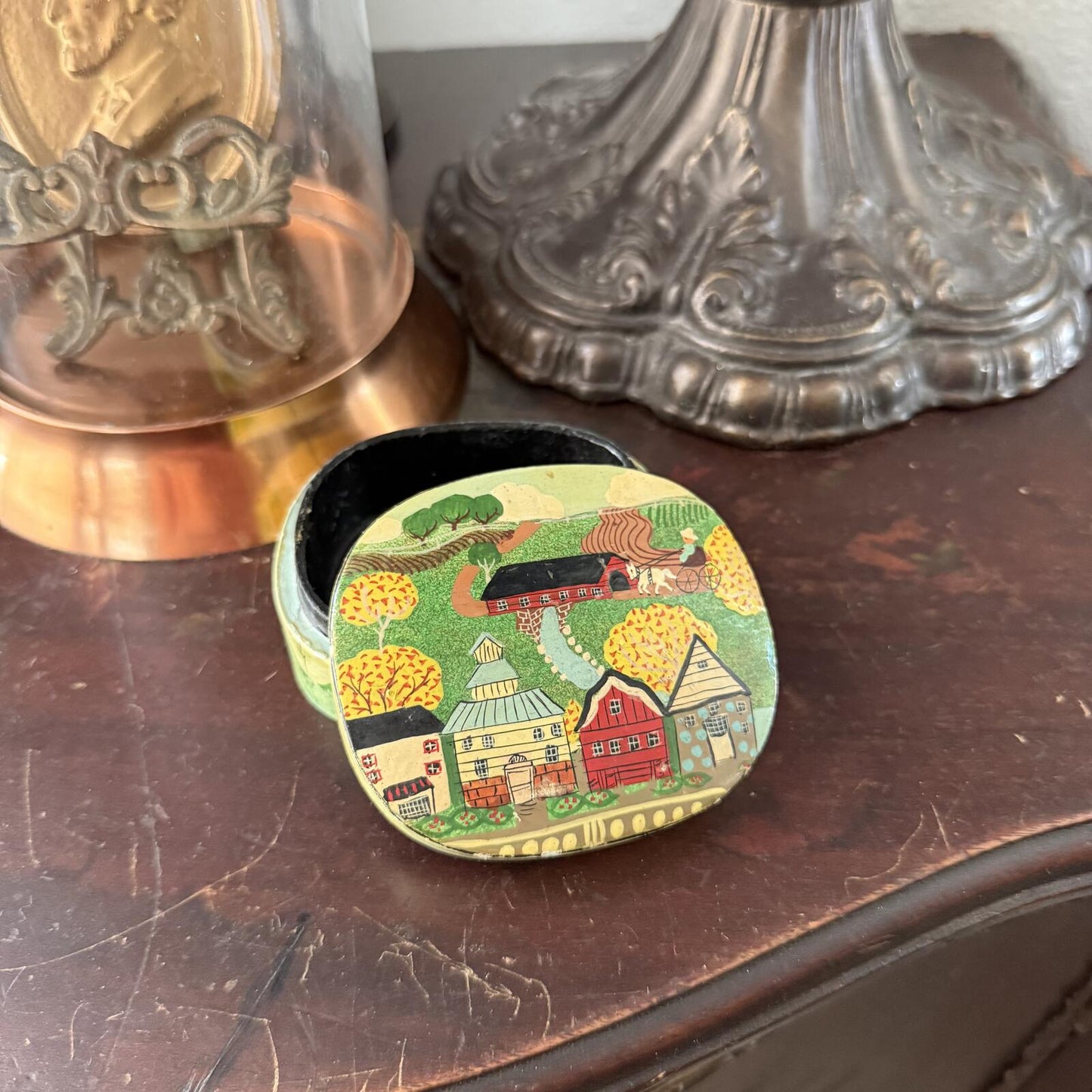Vintage Hand Painted Small Farm Scenery Box