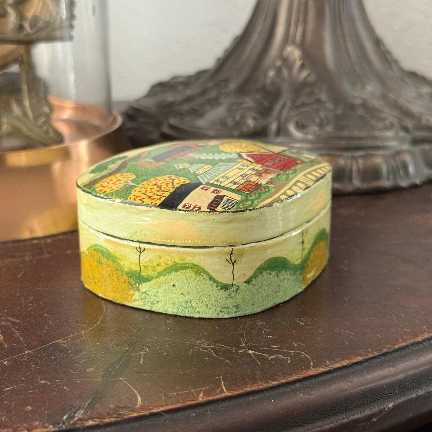 Vintage Hand Painted Small Farm Scenery Box