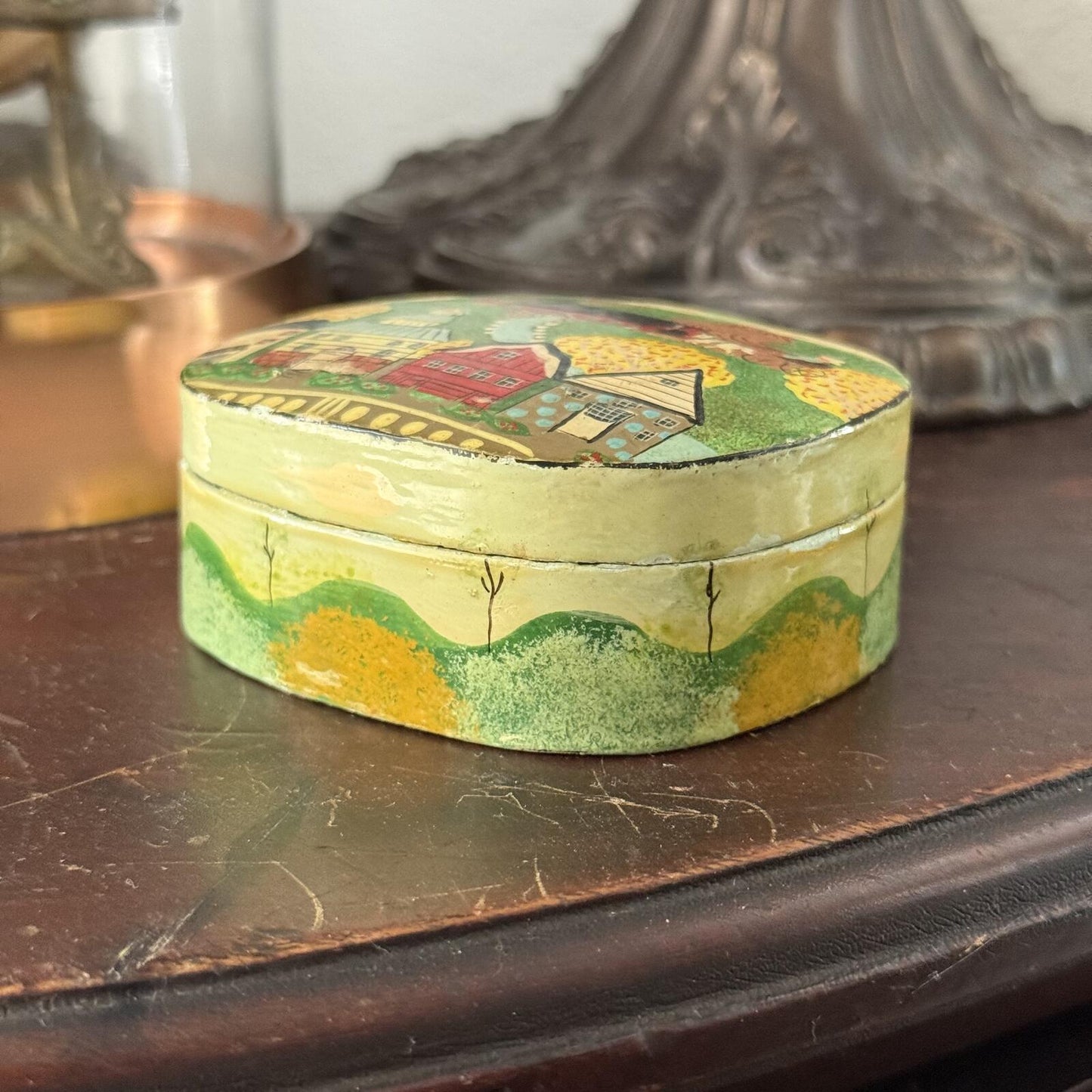 Vintage Hand Painted Small Farm Scenery Box