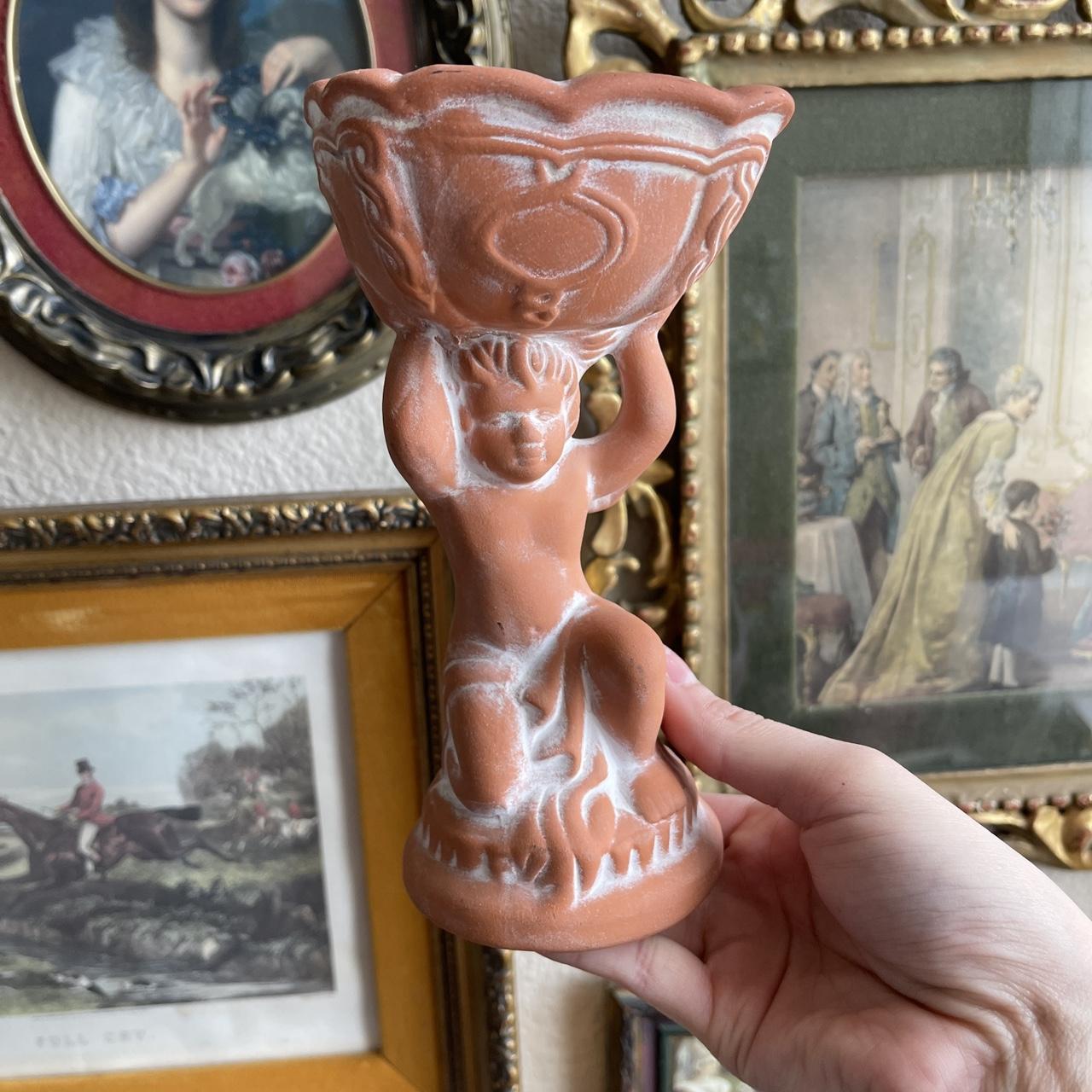 Vintage terracotta planter cherub vase