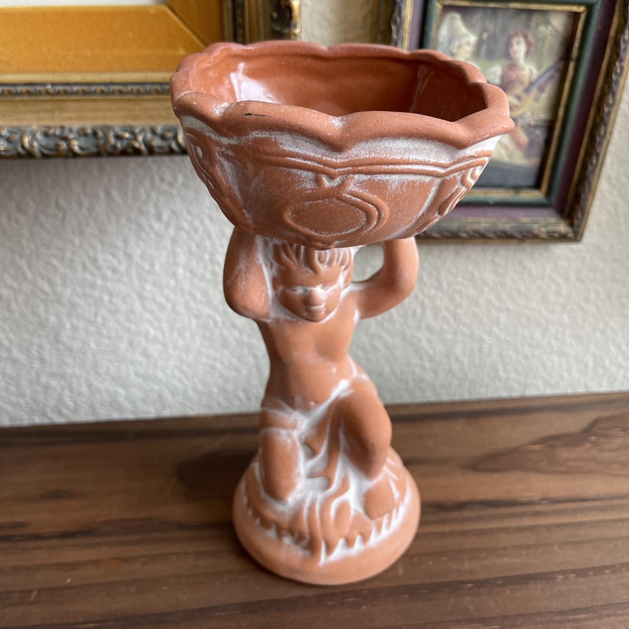 Vintage terracotta planter cherub vase