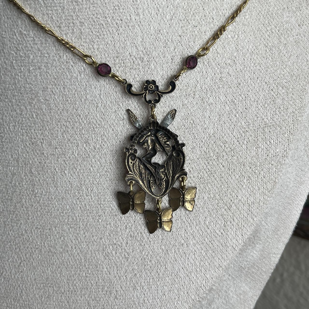 Vintage style gold tone purple Fairy necklace