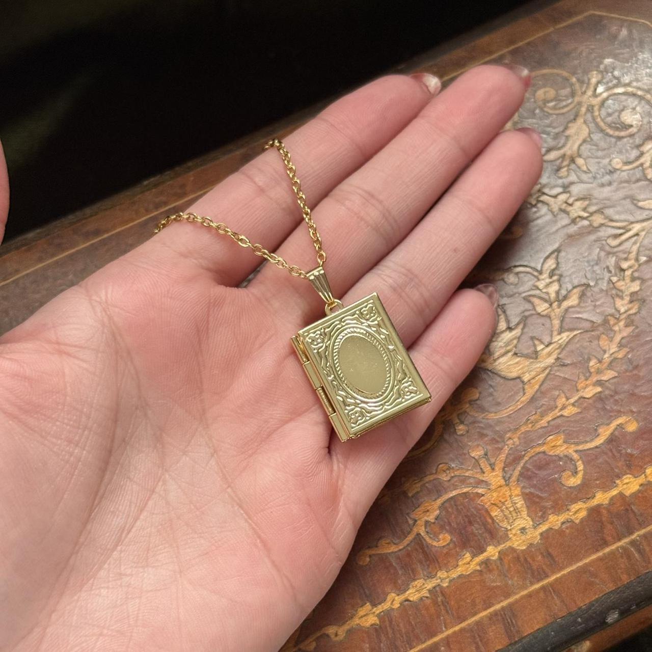 Vintage Style Gold Tone Book Locket Necklace