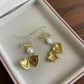 Vintage style faux pearl & heart locket dangle earrings