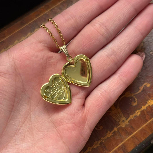 Vintage Style Gold Tone "I Love You" Heart Locket Necklace