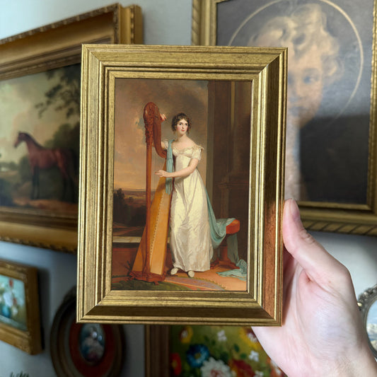 Vintage Style Woman with a Harp painting Art Print gallery wall Vintage painting