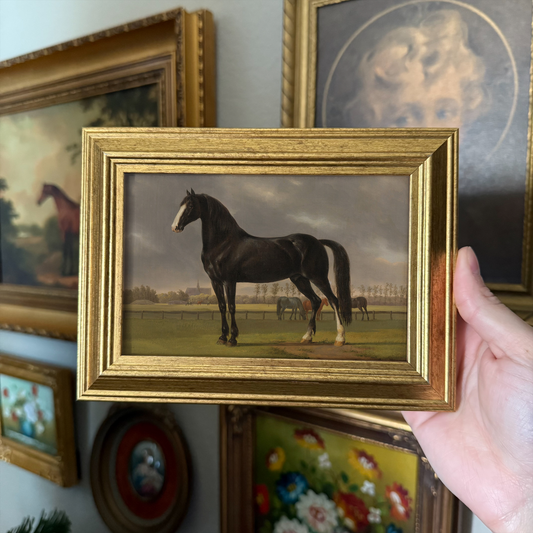 Vintage Style Black Standing horse in landscape Art Print gallery wall