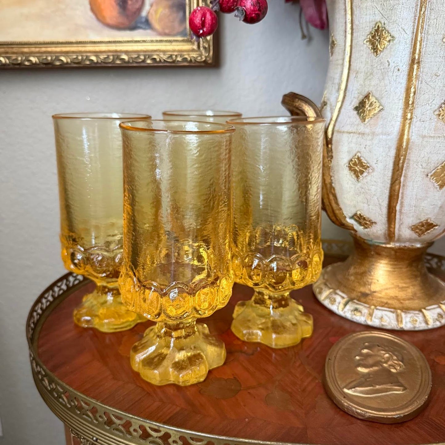 Vintage Yellow Footed Glassware