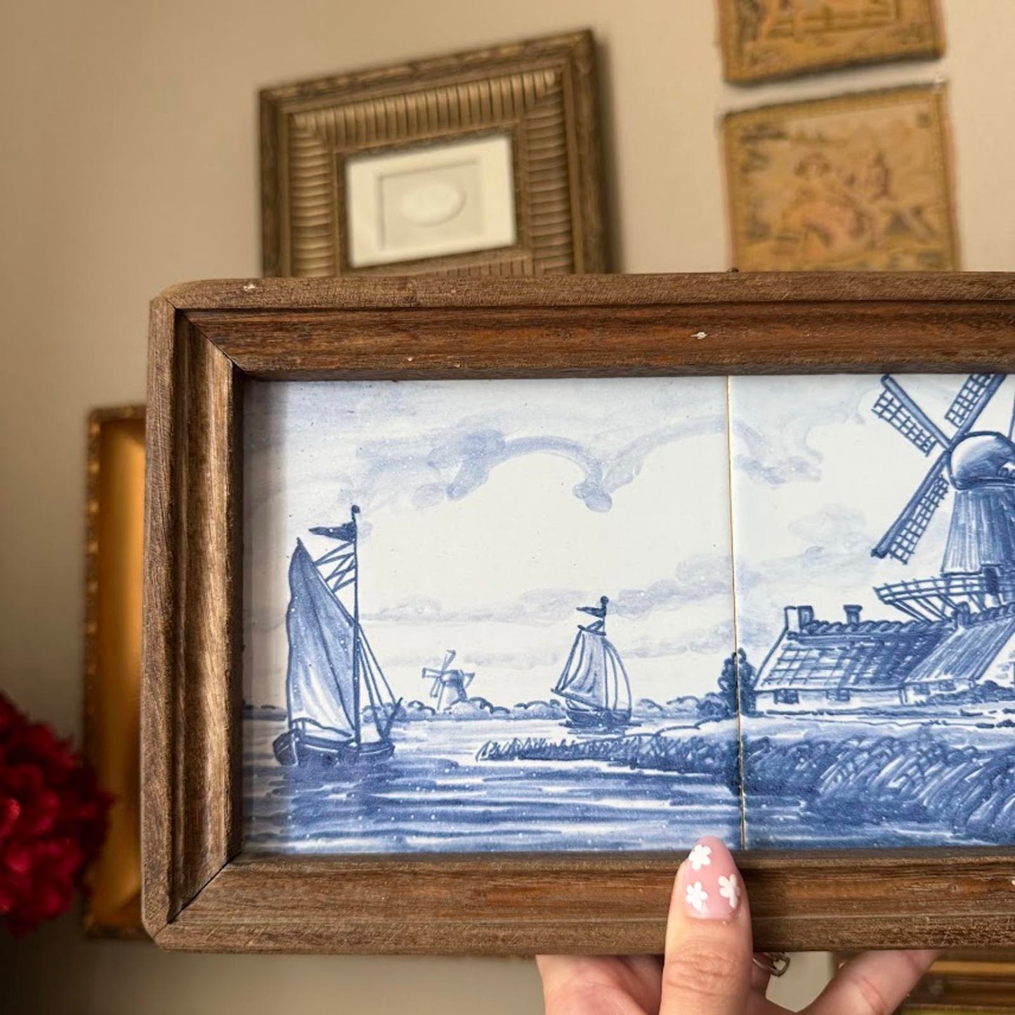 Vintage Delft Blue and White Tile Art