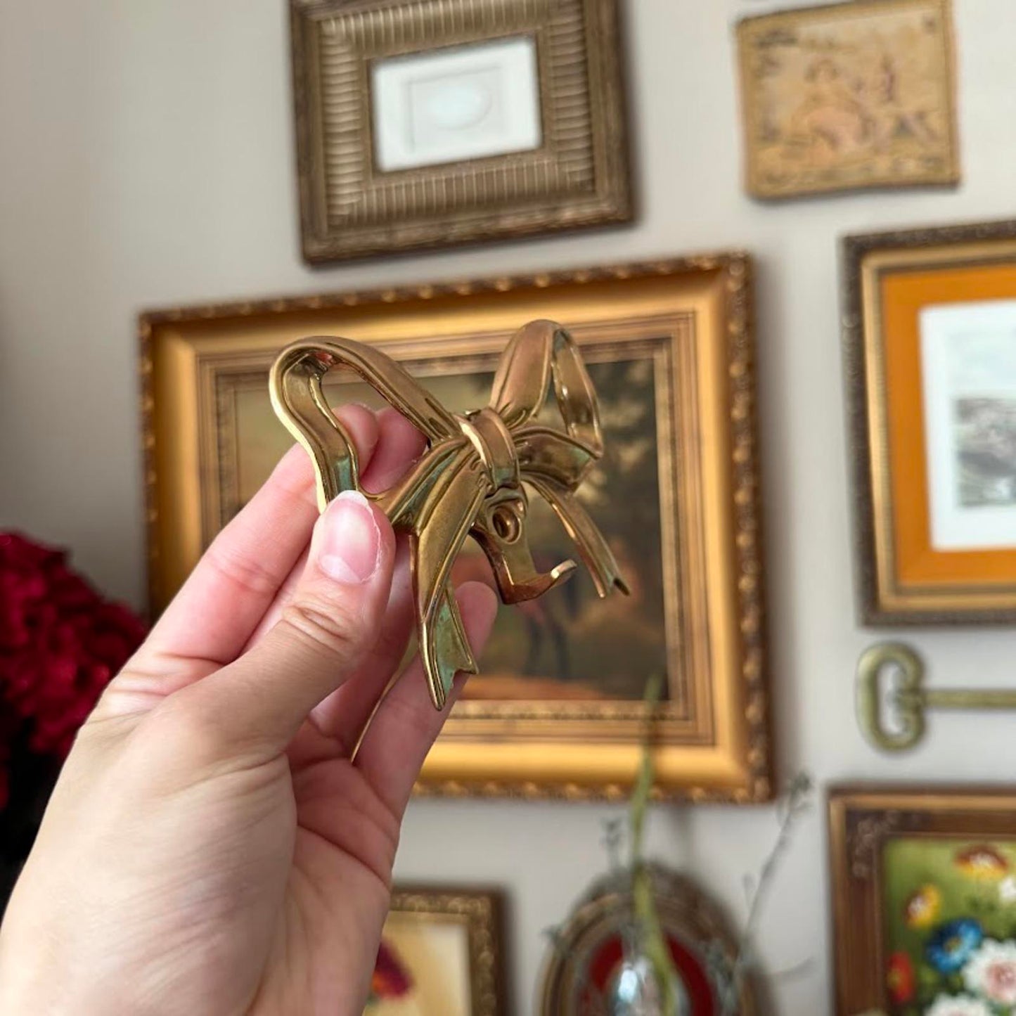 Vintage Brass Metal Bow Wall Hook
