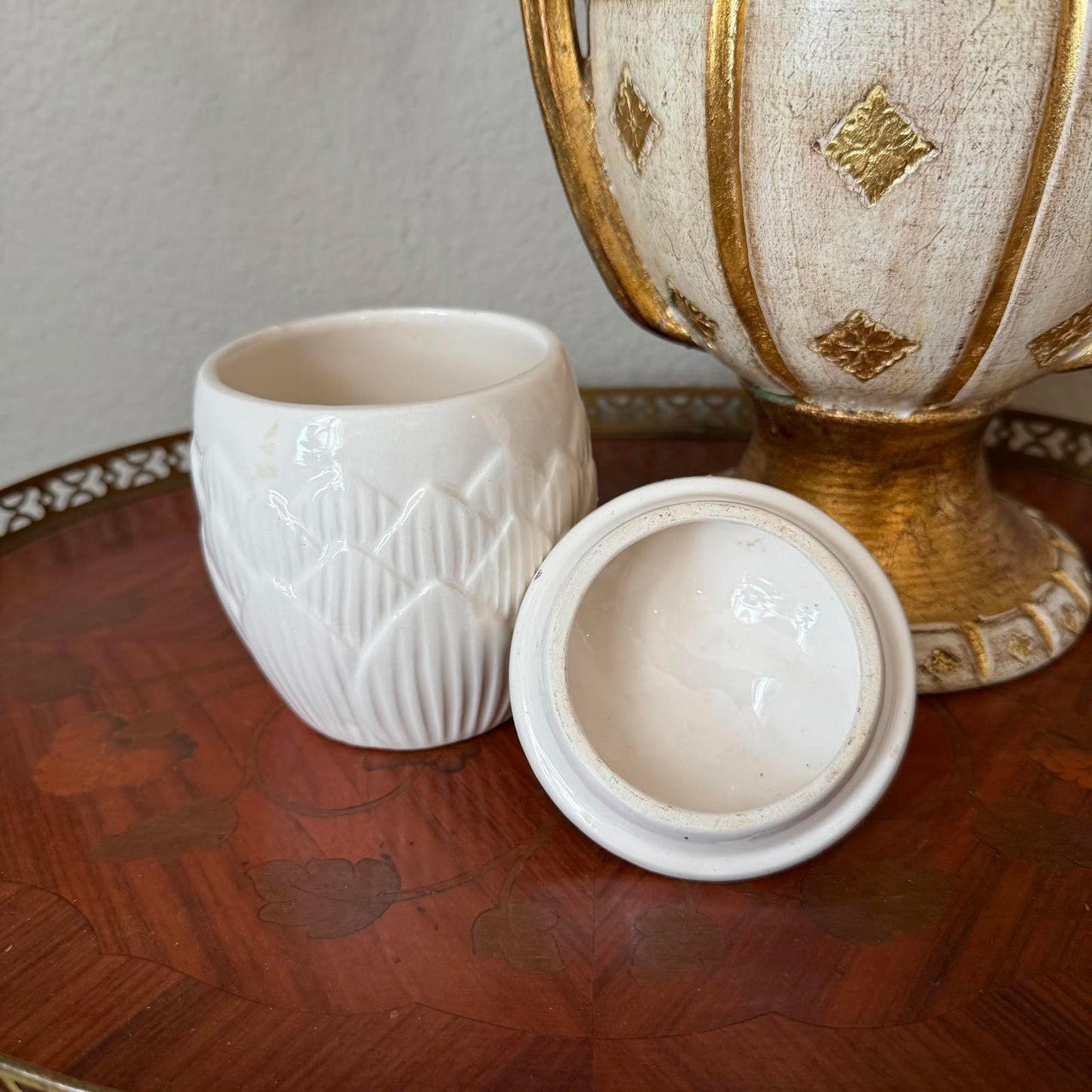Vintage Cream Ceramic Jar with Lid