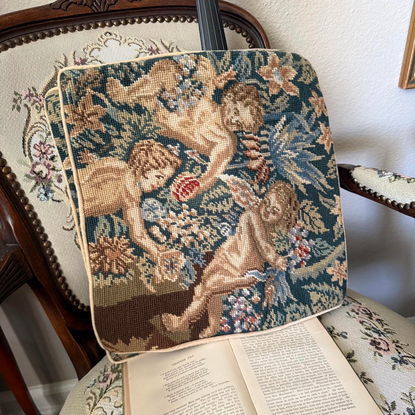 Vintage Needlepoint Cherub Pillowcase