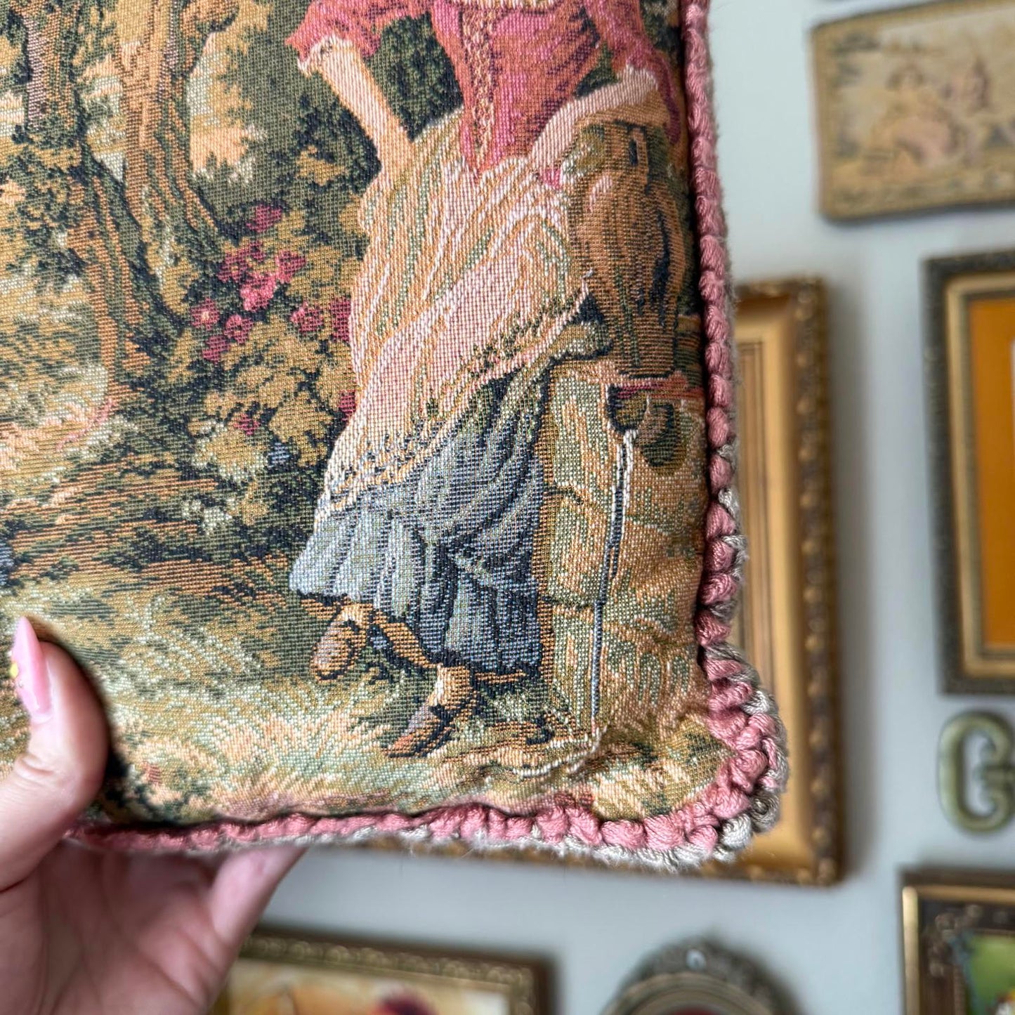 Vintage Needlepoint Tapestry Scenery Pillow