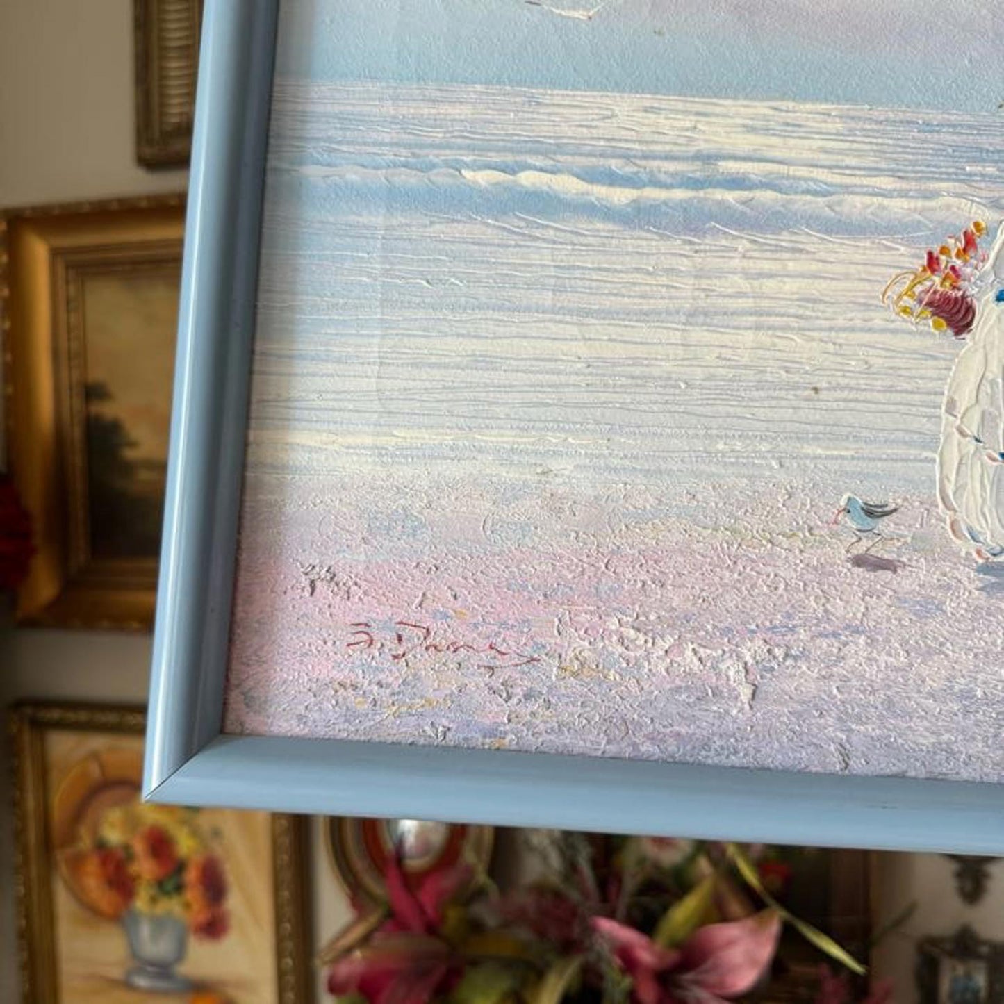 Girl at the Beach Vintage Painting