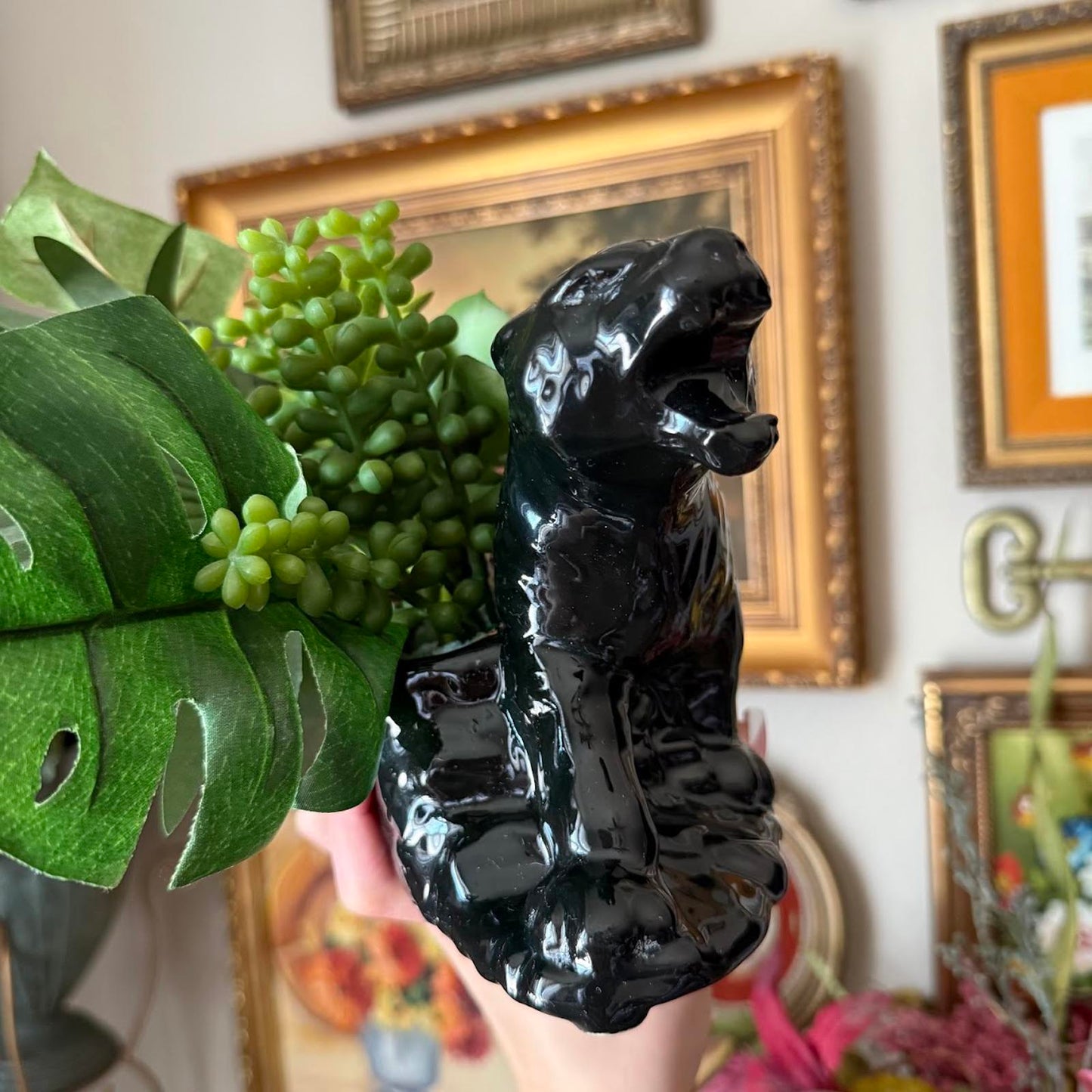 Vintage Black Panther Ceramic Planter