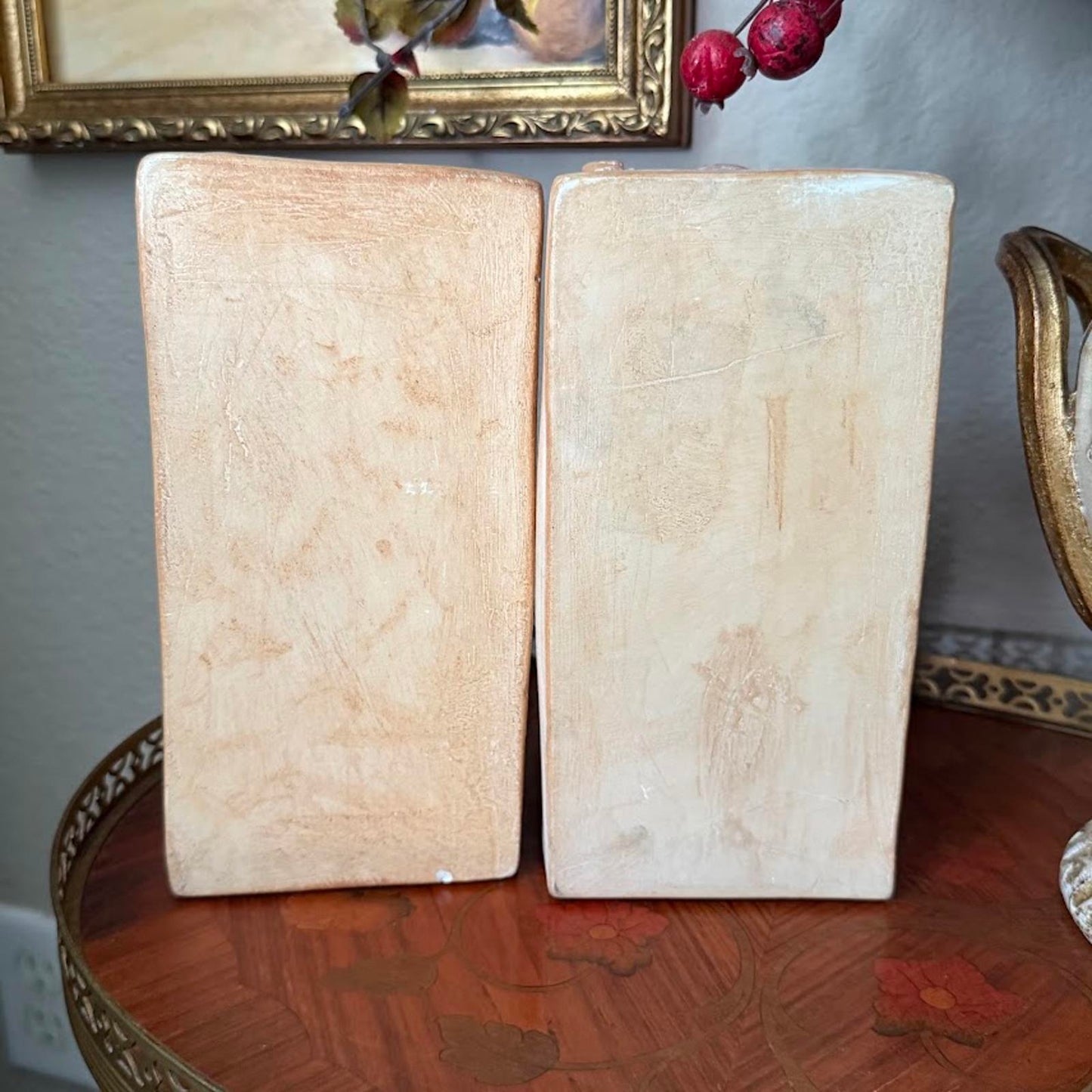 Vintage Pair of Ceramic Plaster Carved Bookends